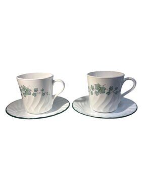 CorningWare Coffee Cups & Saucers Corelle Callaway Ivy Pattern Set Of 2